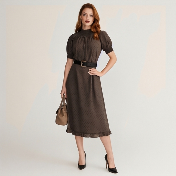 NWT Quince Swiss Dot Cotton Midi Dress Charcoal Grey - Picture 12 of 12